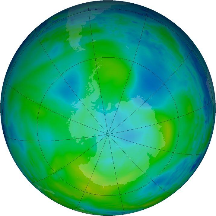 Antarctic ozone map for 05 June 1993